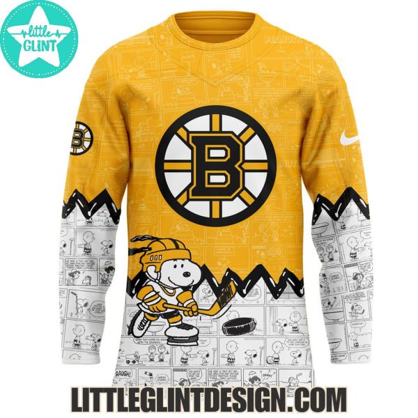 Boston Bruins Happines Is 75 Year Of Peanuts 2025 Custom Name Special Edition Hockey Jersey