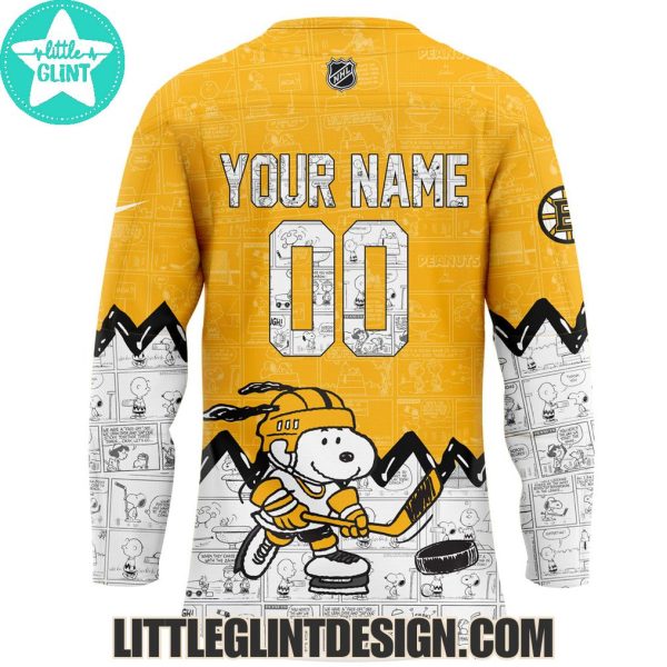 Boston Bruins Happines Is 75 Year Of Peanuts 2025 Custom Name Special Edition Hockey Jersey