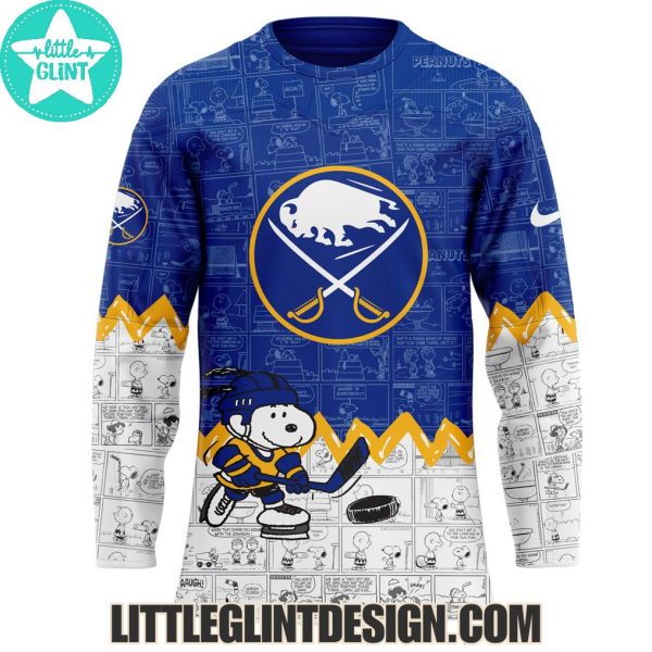 Buffalo Sabres Happines Is 75 Year Of Peanuts 2025 Custom Name Special Edition Hockey Jersey