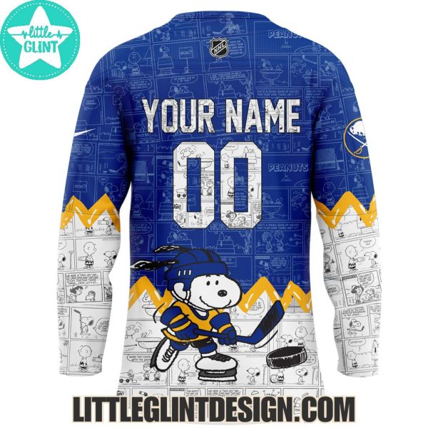 Buffalo Sabres Happines Is 75 Year Of Peanuts 2025 Custom Name Special Edition Hockey Jersey