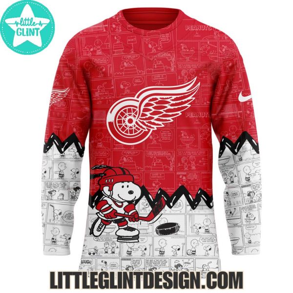 Detroit Red Wings Happines Is 75 Year Of Peanuts 2025 Custom Name Special Edition Hockey Jersey