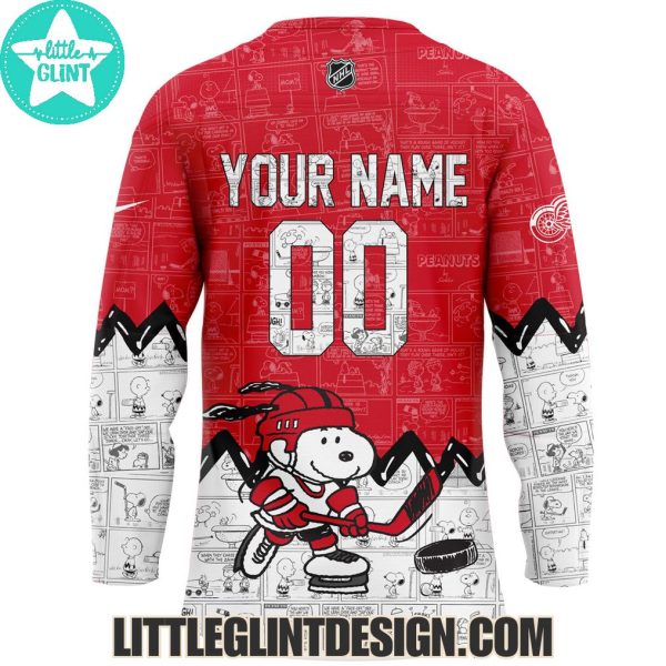 Detroit Red Wings Happines Is 75 Year Of Peanuts 2025 Custom Name Special Edition Hockey Jersey