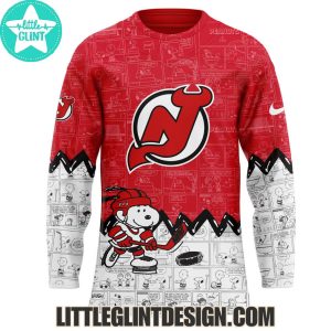 New Jersey Devils Happines Is 75 Year Of Peanuts 2025 Custom Name Special Edition Hockey Jersey