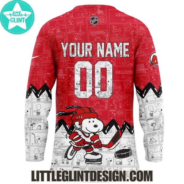 New Jersey Devils Happines Is 75 Year Of Peanuts 2025 Custom Name Special Edition Hockey Jersey