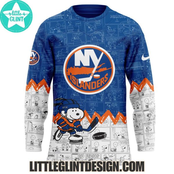 New York Islanders Happines Is 75 Year Of Peanuts 2025 Custom Name Special Edition Hockey Jersey