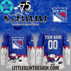 New York Rangers Happines Is 75 Year Of Peanuts 2025 Custom Name Special Edition Hockey Jersey