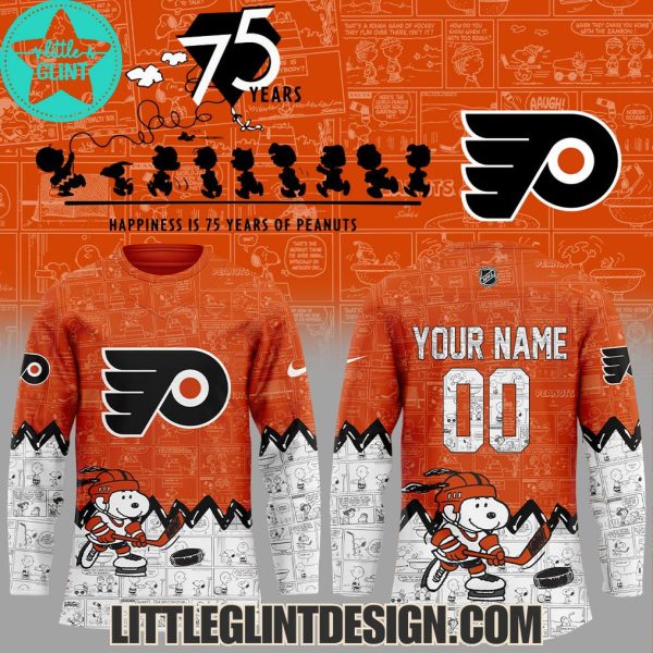 Philadelphia Flyers Happines Is 75 Year Of Peanuts 2025 Custom Name Special Edition Hockey Jersey