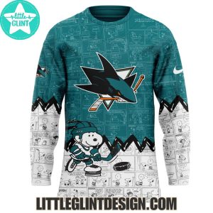 San Jose Sharks Happines Is 75 Year Of Peanuts 2025 Custom Name Special Edition Hockey Jersey