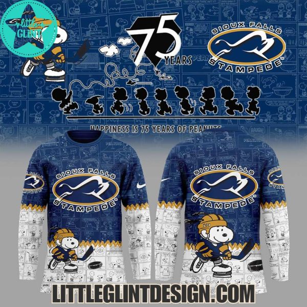 Sioux Falls Stampede Happiness Is 75 Years Of Peanuts 2025 Special Edition Hockey Jersey