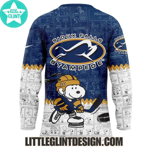 Sioux Falls Stampede Happiness Is 75 Years Of Peanuts 2025 Special Edition Hockey Jersey