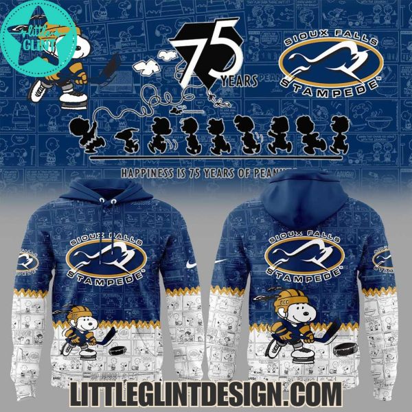 Sioux Falls Stampede Happiness Is 75 Years Of Peanuts 2025 Special Edition Hockey Jersey
