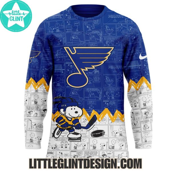 St. Louis Blues Happines Is 75 Year Of Peanuts 2025 Custom Name Special Edition Hockey Jersey