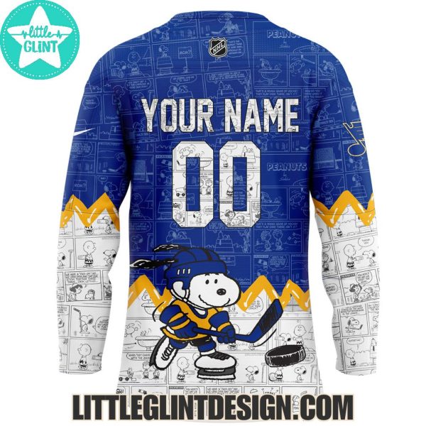 St. Louis Blues Happines Is 75 Year Of Peanuts 2025 Custom Name Special Edition Hockey Jersey