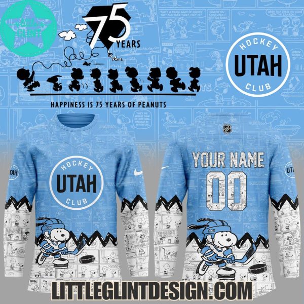 Utah Hockey Club Happines Is 75 Year Of Peanuts 2025 Custom Name Special Edition Hockey Jersey